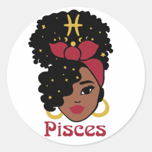Black Woman Zodiac Pisces Ronde Sticker