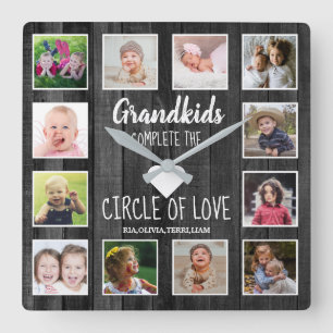 Black Wood Grandchildren Citaat 12 Foto Collage Vierkante Klok