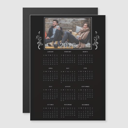 Black Year 2026 Photo Calendar with Foliage  (Voorkant / Achterkant)