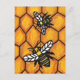 Black Yellow bijen White Wings on Golden Honeycomb Briefkaart