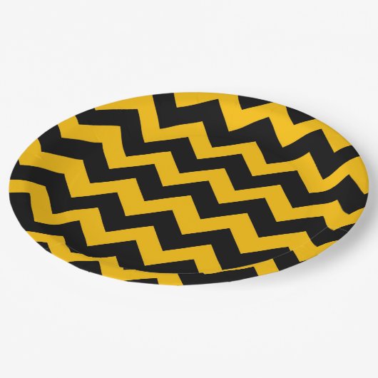 Black Yellow Chevron Zigzag Pattern Papieren Bordje (Gekanteld)