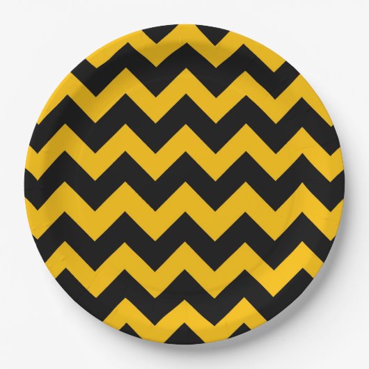 Black Yellow Chevron Zigzag Pattern Papieren Bordje (Voorkant)