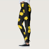 Black Yellow Hibiscus Flower gepattereerd Leggings (Links)