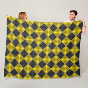 Black Yellow Metallic look Squares met Gold Fleece Deken
