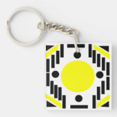Black Yellow Modern Geometric Mandala Pattern Sleutelhanger (voorkant)