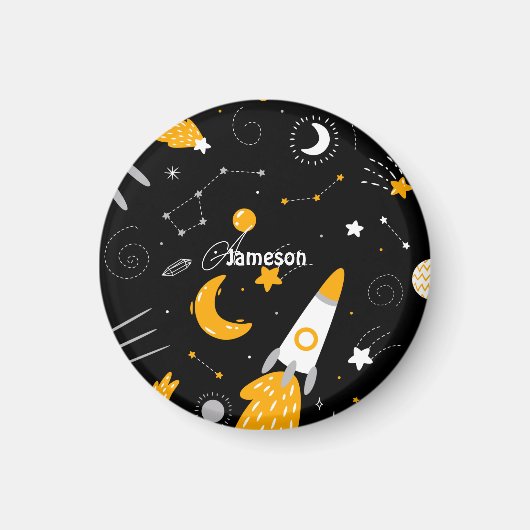 Black Yellow Night Sky Buitenspace Rocket Magneet (Voorkant)