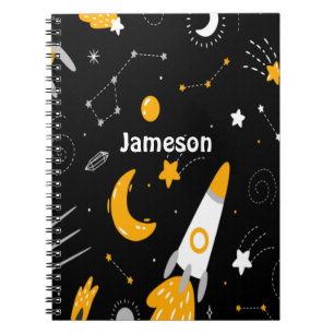 Black Yellow Outer Space Galaxy Rocket  Notitieboek