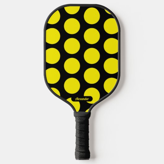 Black/Yellow Polka Dots Pickleball Paddle (Voorkant)