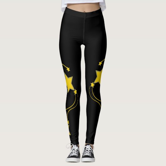 Black Yellow Stars Leggings (Voorkant)