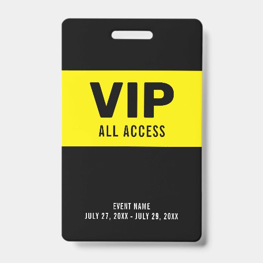 Black Yellow VIP All Access Pass Event ID Badge (Front)