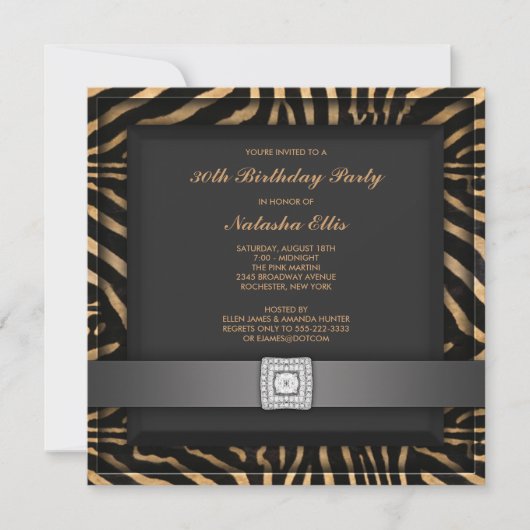 Black Zebra Any Number Party Invitation Sjabloon Kaart (Voorkant)