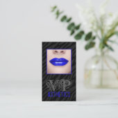 Black Zebra Print Blue Lips Make Up Carte de visit (Debout devant)