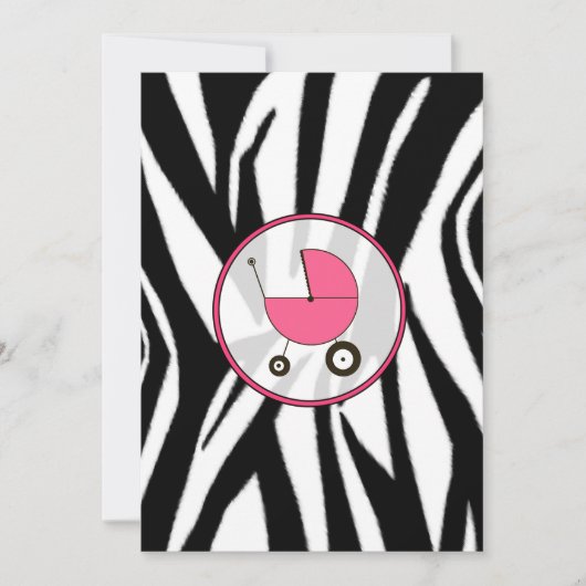 Black Zebra Print en Roze Baby shower Invitation Kaart (Voorkant)