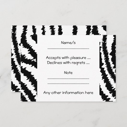 Black Zebra Print Pattern. RSVP Kaartje (Voorkant / Achterkant)
