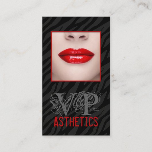 Black Zebra Print Red Lips Make Up Carte de visite (Devant)