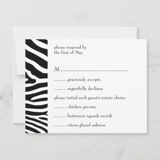 Black Zebra Print Response/Menu Card RSVP Kaartje (Voorkant)