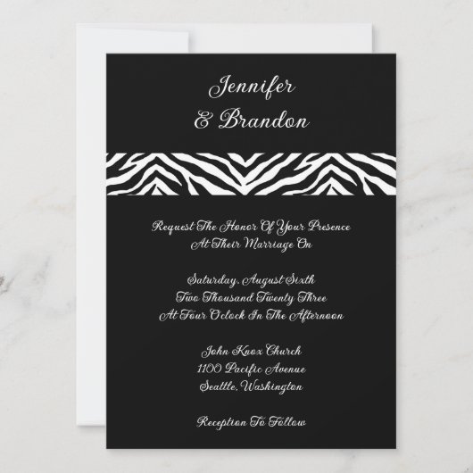 Black Zebra Print Wedding Uitnodiging (Voorkant)