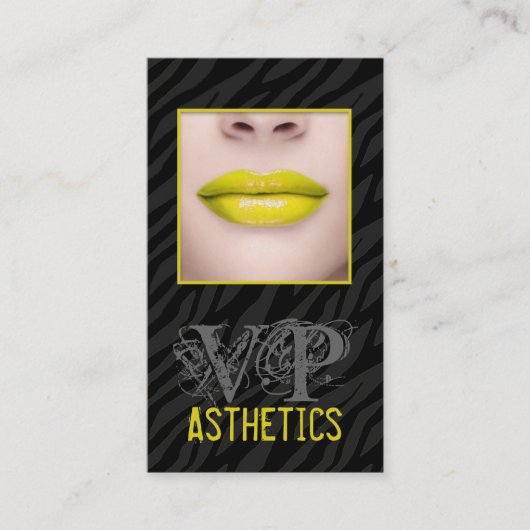 Black Zebra Print Yello Lips Make Carte de visite (Devant)