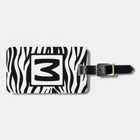 Black Zebra Squared Monogram Bagagelabel (Voorkant horizontaal)