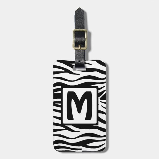 Black Zebra Squared Monogram Bagagelabel (Voorkant verticaal)