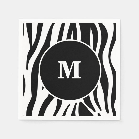 Black Zebra Stripe Custom Monogram Paper Napkins Servet (Voorkant)
