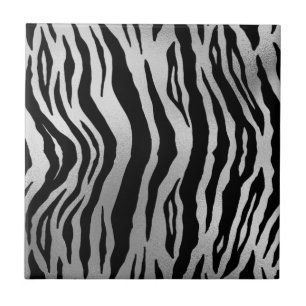 Black Zebra Stripes Animal Print Silver Luxury Tegeltje