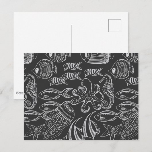 Black Zee Pattern Briefkaart (Voorkant / Achterkant)