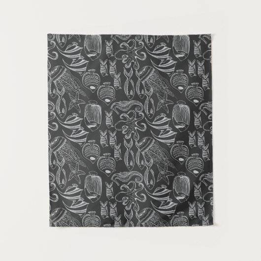 Black Zee Pattern Wandkleed (Voorkant)