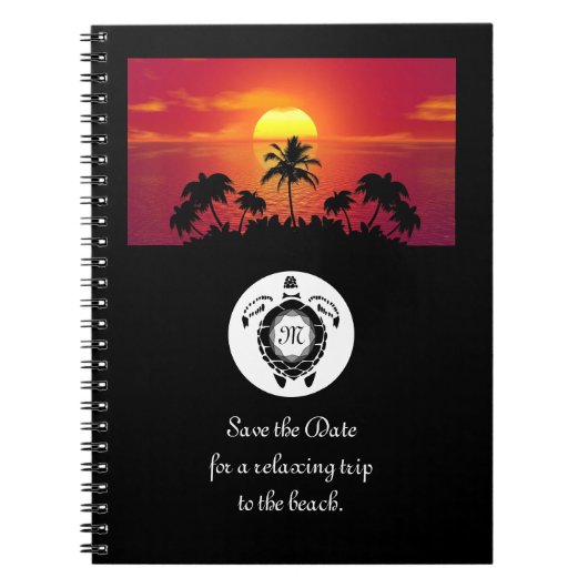 Black Zee Turtle Silhouette Diamond Monogram Notitieboek (Voorkant)