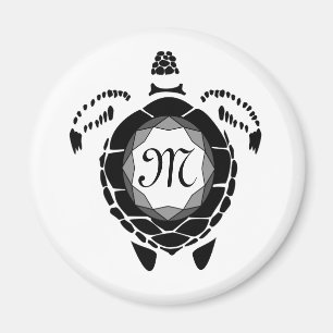Black Zee Turtle Silhouette Gepersonaliseerd Monog Magneet