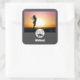 Black Zee Turtle Silhouette Photo Monogram Vierkante Sticker