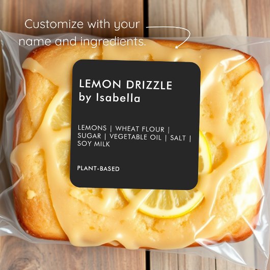 Black | Zelfgemaakte cake Product ingrediënt label