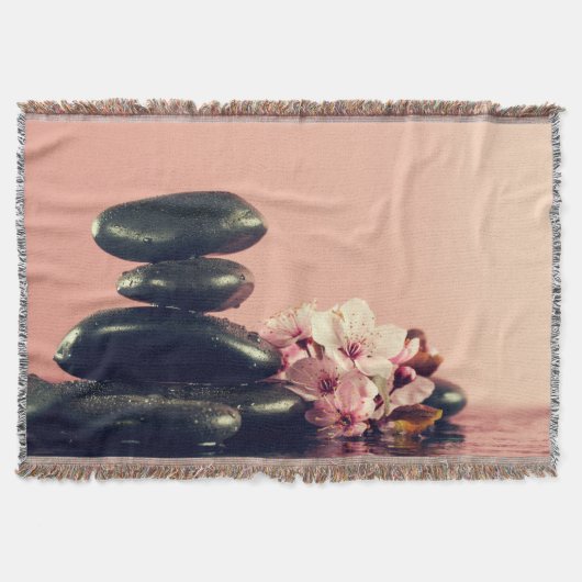 Black Zen Stones Flowers Deken (Voorkant)