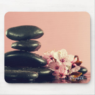 Black Zen Stones Flowers Muismat