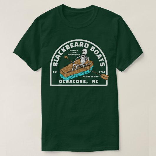 Blackbeard Boat Skeleton Coffin Pirates Ocracoke N T-shirt (Design voorkant)