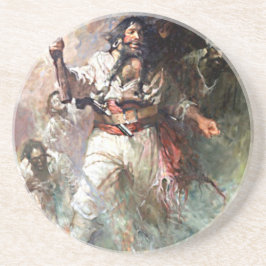 Blackbeard op Fire Pirate Illustratie Zandsteen Onderzetter