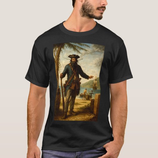 Blackbeard The Pirate With Smoking Beard T-shirt (Voorkant)