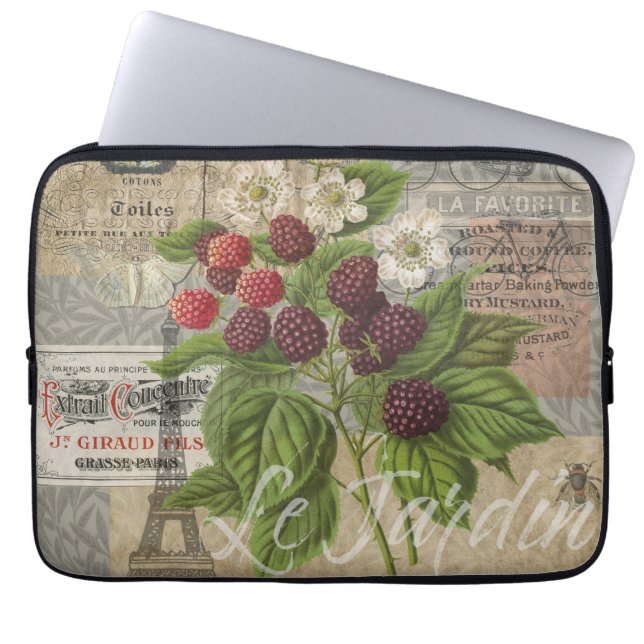 Blackberries Bloementuin Bloemvlinder Kunst Laptop Sleeve (Voorkant)
