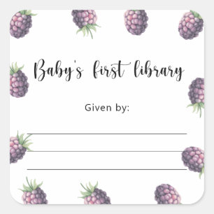Blackberry baby shower boekplaat, boeken voor baby vierkante sticker