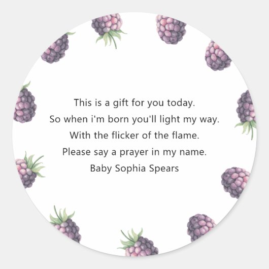 Blackberry baby shower - Prayer candle label (Voorkant)