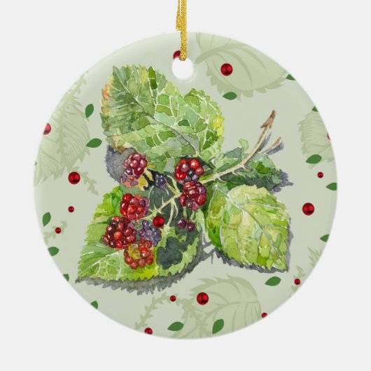 BlackBerry groene en rode Waterverf Keramisch Ornament (Achterkant)