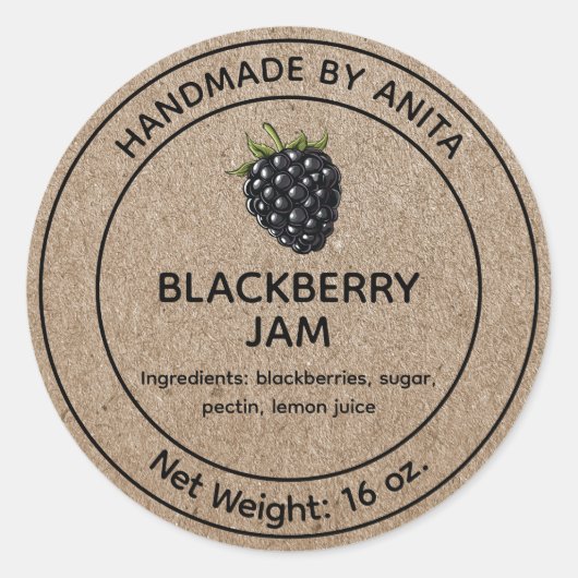 BlackBerry Jam Jelly Jar Label Kraft-papierstijl (Voorkant)