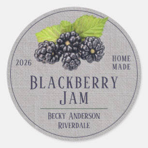 Blackberry Jam op grijs linnen zelfgemaakte ronde Sticker
