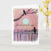 Blackbirds op Fence Sunset Moon Missing You Kaart (Gele Bloem)