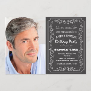 Blackboard Birthday Photo Invitation Kaart