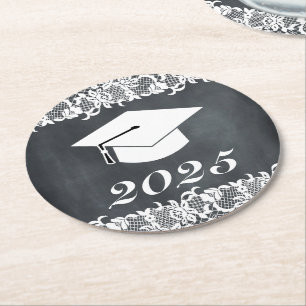 Blackboard Lace Afstuderen Pet Rondpapier Onderzet Ronde Kartonnen Onderzetter