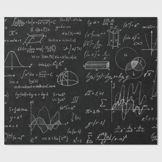Blackboard met wetenschappelijke formules en  cadeaupapier (Vlak)
