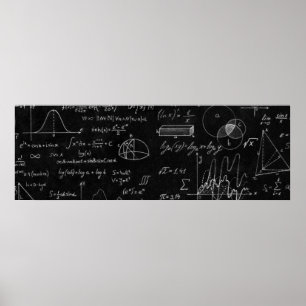 Blackboard met wetenschappelijke formules en poster