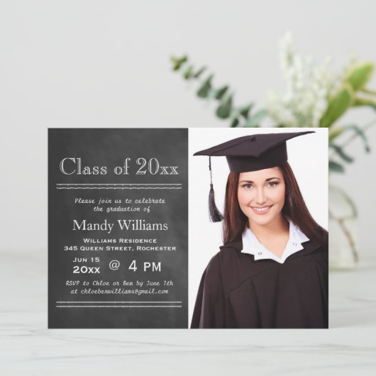Blackboard Photo Afstuderen Invitation Kaart (Staand voorkant)