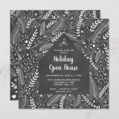 Blackboard Rustic Floral Christmas Open House Kaart (Voorkant / Achterkant)